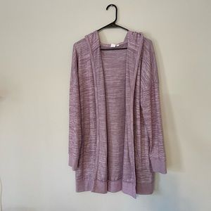 Gap L Softspun Heathered Purple Hooded Cardigan